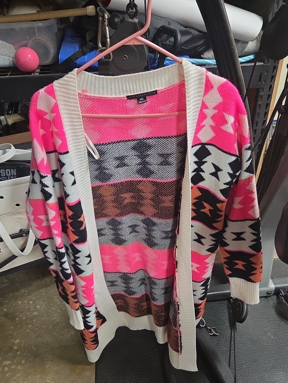 Bala Pink Aztec Open-Front Knit Cardigan
